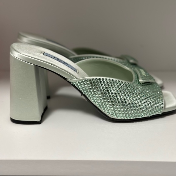 COPY - Mint green Prada high heeled satin slides with crystals - worn a few tim… - Picture 3 of 4